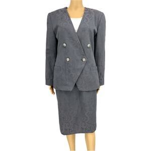Exec Collection US 10 VINTAGE Y2K Gray Purple Jacquard Blazer Skirt Suit Set